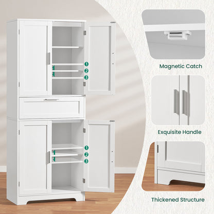 TEENFON Tall Storage Cabinet with Adjustable Shelf & 1 Large Drawer, Pantry Cabinet with 4 Doors, Bathroom Cabinets, Kitchen Cabinets for Dining Room, Living Room, Home Office, White