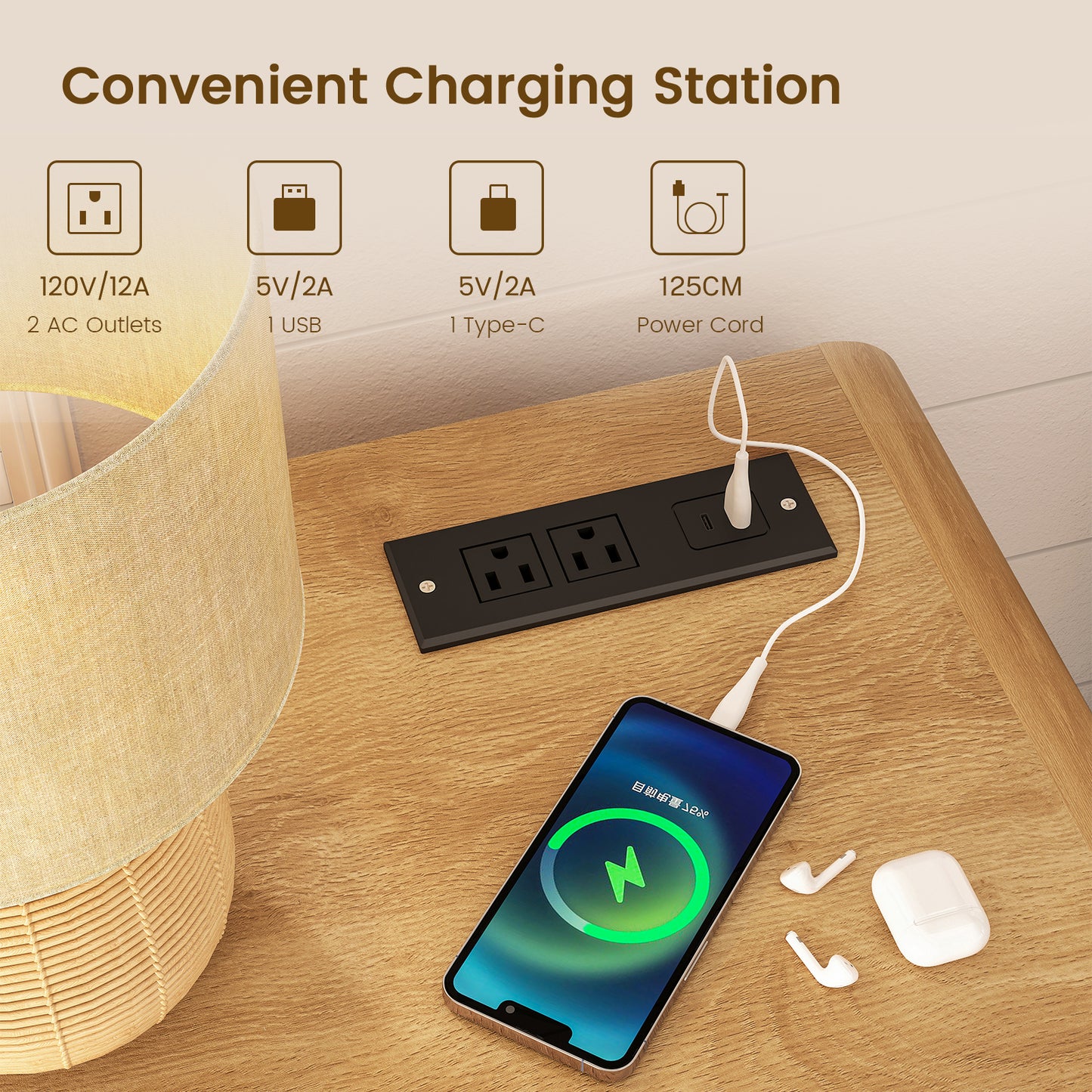 TEENFON Bridge Night Stand with Spacious Drawer, Nightstand for Bedroom, Sindoori Mango Finish