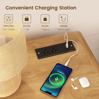 TEENFON Bridge Night Stand with Spacious Drawer, Nightstand for Bedroom, Sindoori Mango Finish