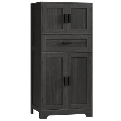 TEENFON Bathroom Storage Cabinet with Adjustable Shelf & Large Drawer, Tall Storage Cabinet with 4 Doors, Kitchen Pantry Storage Cabinets, for Living Room, Dining Room, Home Office, Entryway