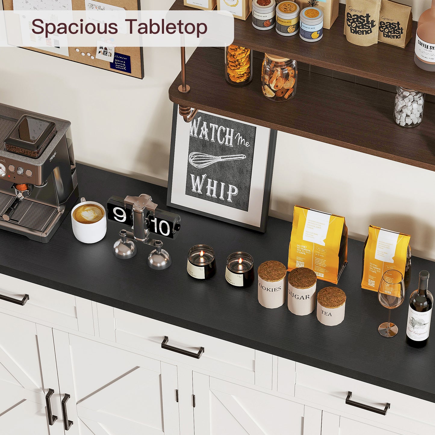 TEENFON 55”W Buffet Cabinet with 3 Large Drawers & 2 Adjustable Shelves, Modern Farmhouse Sideboard Buffet Cabinet with Storage, Credenza, Coffee Bar, White