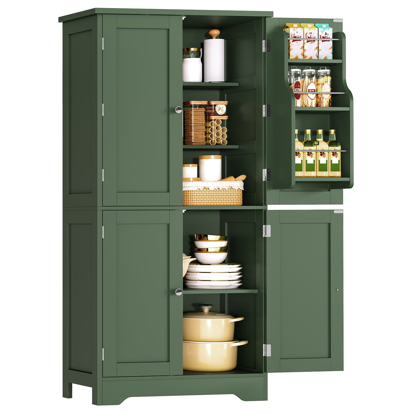 TEENFON 51" H Pantry Cabinet with 4 Doors, Kitchen Cabinet with 6 Door Shelves, Kitchen Pantry for Living Room, Dining Room, Bathroom, Green