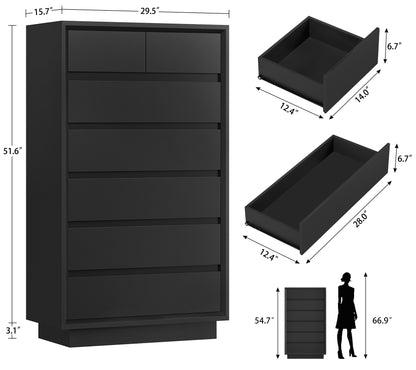 TEENFON 51.6" Tall Dresser for Bedroom with 7 Drawers, Black Dresser with Metal Slide, Bedroom Dressers, Wood Dressers & Chests of Drawers for Bedroom, Hallway, Black