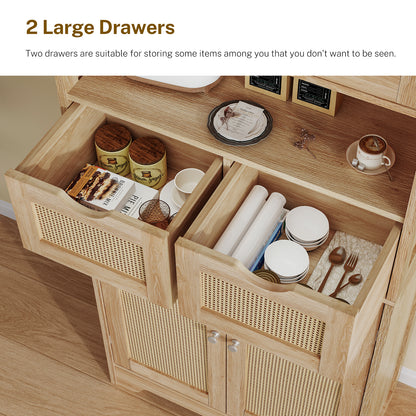 57.8" H Tall Storage Cabinet with 2 Drawers & 2 Adjustable Shelves, Floor Cabinet with 4 Doors, Tall Cabinet for Living Room, Dining Room, Entryway, Black