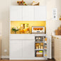 TEENFON Pantry Cabinet with Charging Station and LED Light, Kitchen Pantry Cabinet with Microwave Stand, Kitchen Storage Cabinets with Adjustable Shelves and Door Shelves for Dining Room, White