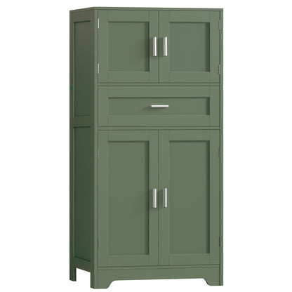 TEENFON Bathroom Storage Cabinet with Adjustable Shelf & Large Drawer, Tall Storage Cabinet with 4 Doors, Kitchen Pantry Storage Cabinets, for Living Room, Dining Room, Home Office, Entryway, White