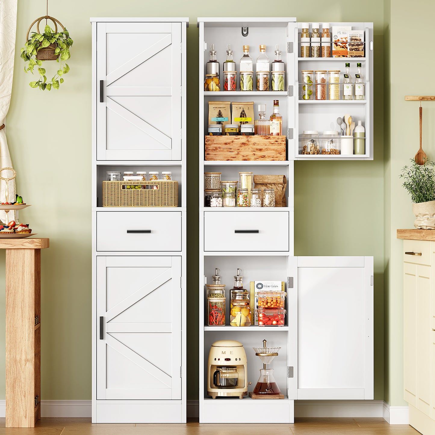 TEENFON 67" H Tall Storage Cabinet with 2 Doors, Bathroom Storage Cabinet, Kitchen Pantry Cabinets for Living Room, Dining Room, Bathroom, White