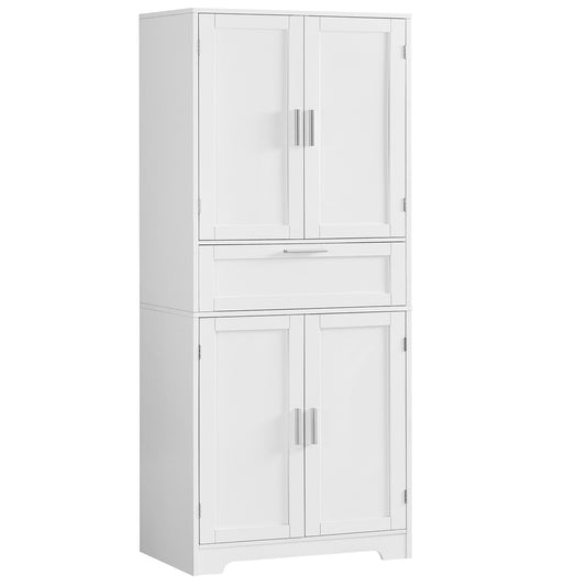TEENFON Tall Storage Cabinet with Adjustable Shelf & 1 Large Drawer, Pantry Cabinet with 4 Doors, Bathroom Cabinets, Kitchen Cabinets for Dining Room, Living Room, Home Office, White