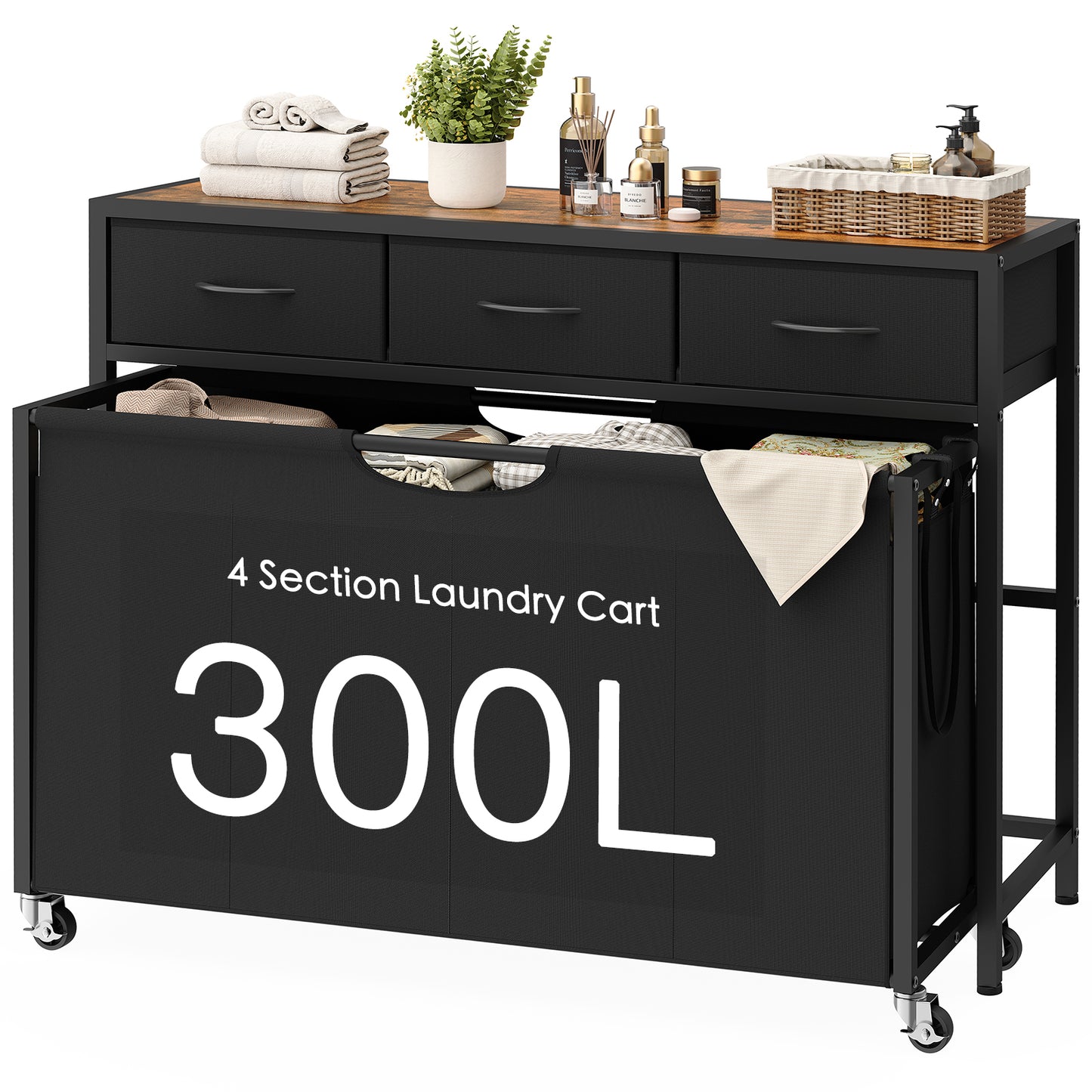 TEENFON Laundry Sorter, Rolling Laundry Hamper with 5 Section Pul-Out Bags, Laundry Basket Organizer with 4 Drawers, Laundry Hamper with Wheels for Laundry Room Organization, Bathroom, Bedroom