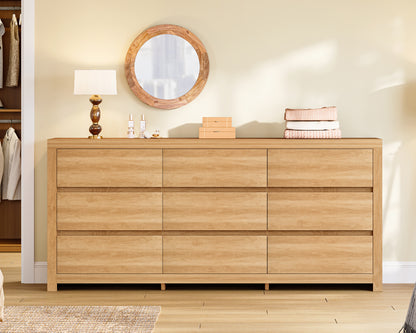 TEENFON 63" Dresser for Bedroom with 9 Drawers, Modern Dressers & Chests of Drawers with Metal Handles, Wooden Dresser TV Stand, Bedroom Dressers for Living Room, Hallway, Natural