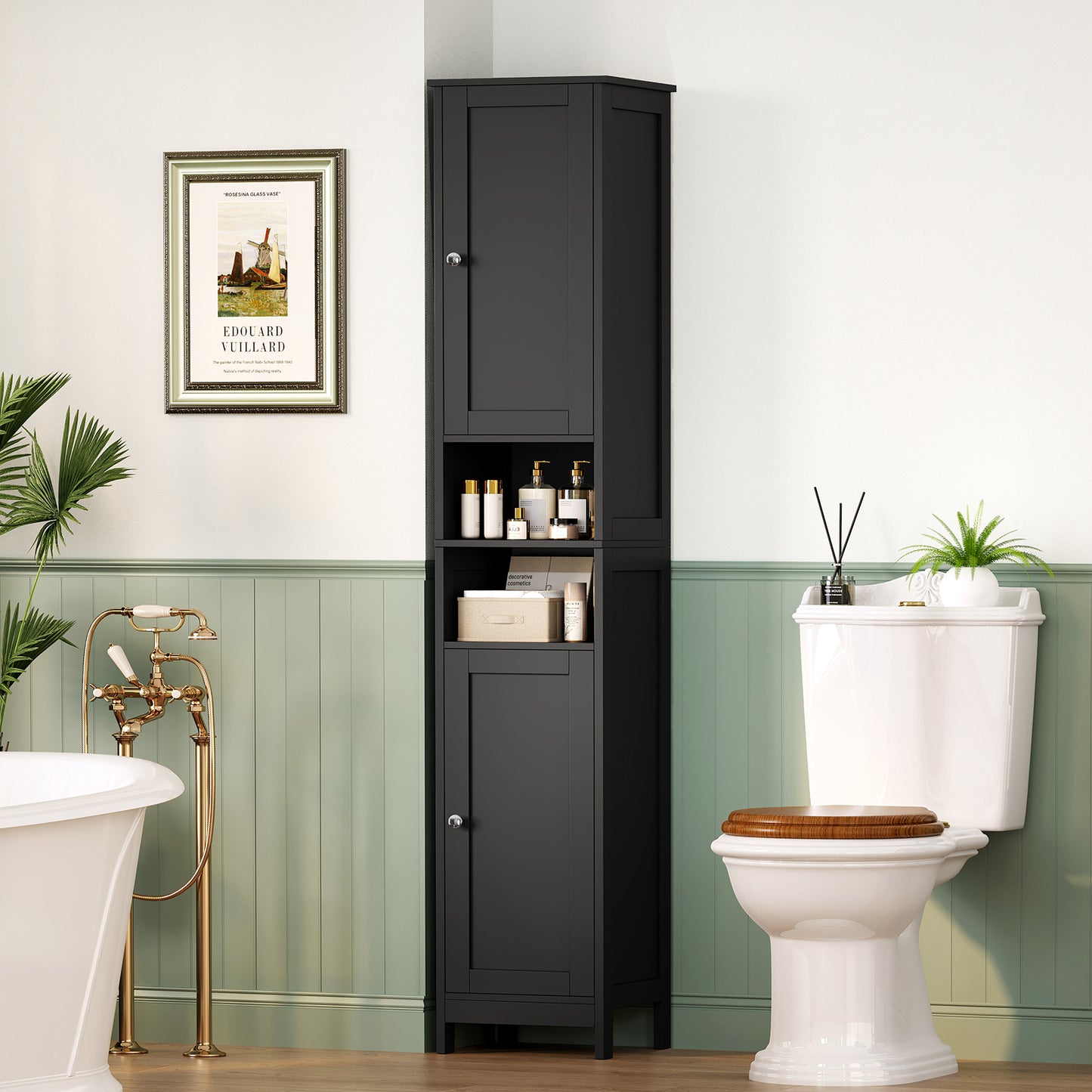 TEENFON 67" Tall Bathroom Cabinet with Adjustable Shelves and Doors, Narrow Bathroom Storage Cabinet for Small Space, Living Room, Entryway, Kitchen,