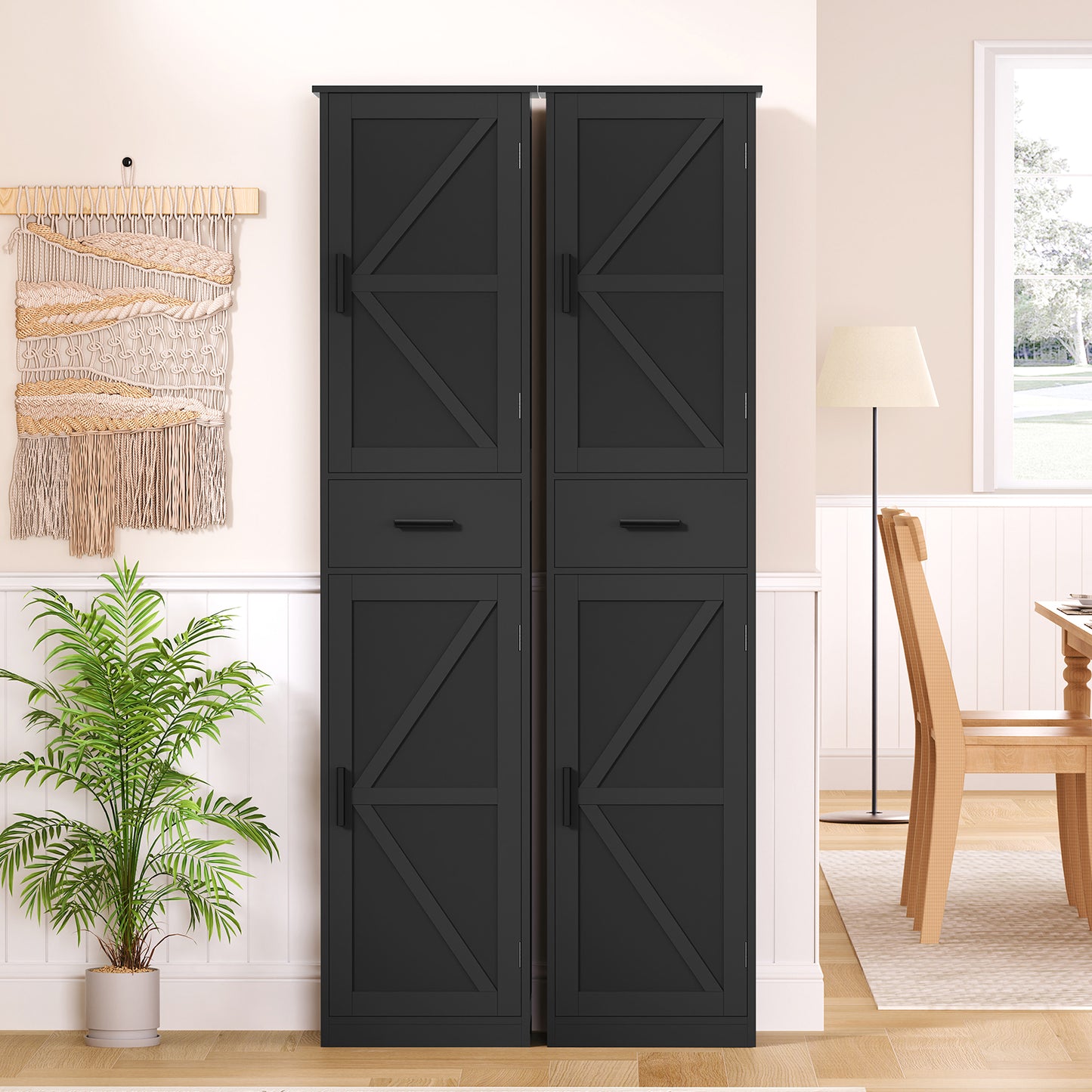 TEENFON Tall Bathroom Cabinet, Storage Cabinet with 6 Shelves & Drawer, Bathroom Storage Cabinet with Adjustable Shelves, Tall Cabinet for Living Room, Home Office, Black