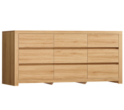 TEENFON 63" Dresser for Bedroom with 9 Drawers, Modern Dressers & Chests of Drawers with Metal Handles, Wooden Dresser TV Stand, Bedroom Dressers for Living Room, Hallway, Natural