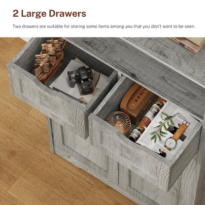 57.8" H Tall Storage Cabinet with 2 Drawers & 2 Adjustable Shelves, Floor Cabinet with 4 Doors, Tall Cabinet for Living Room, Dining Room, Entryway, Black