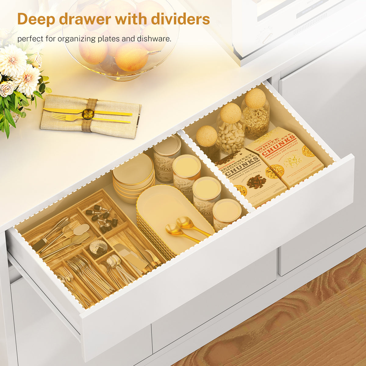 39.4"W Pantry Cabinet with Charging Station, Kitchen Pantry Cabinet, Kitchen Hutch Storage Cabinet with Microwave Stand & LED Light, Coffee Bar with Door Shelves for Dining Room, 6 Doors, White