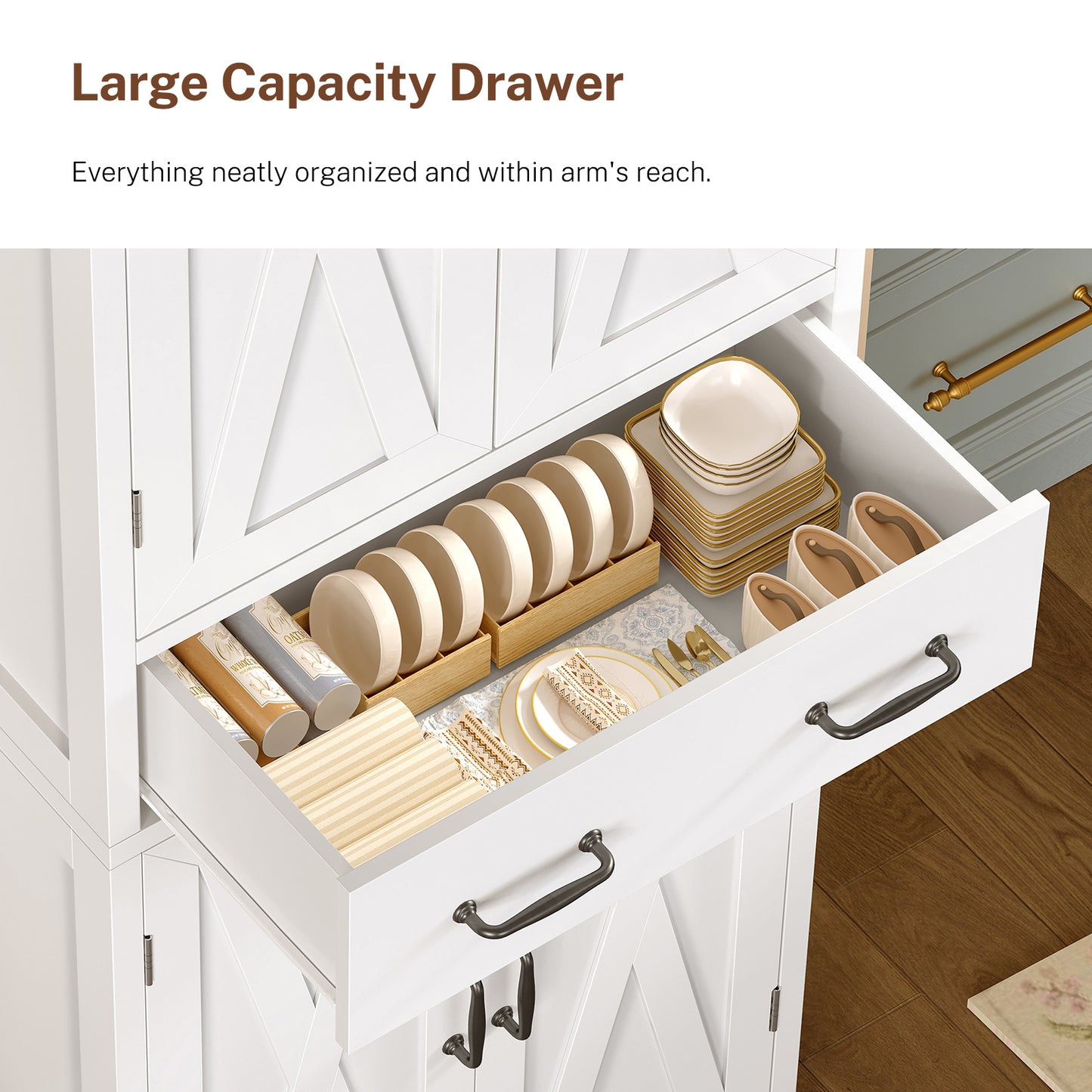 TEENFON Tall Storage Cabinet with 2 Adjustable Shelves & 1 Large Drawer, Kitchen Pantry Cabinet with 4 Doors, Bathroom Storage Cabinets, for Living Room, Kitchen, Bathroom, White