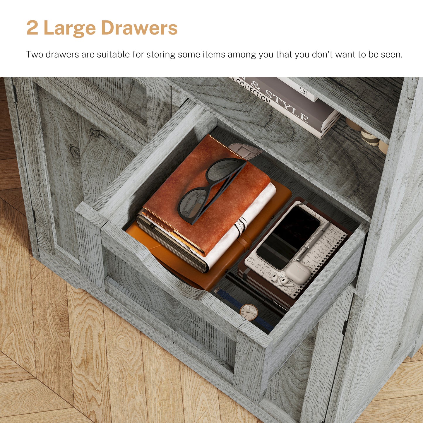 TEENFON Tall Storage Cabinet with Adjustable Shelves & Doors, Bathroom Cabinet, Cupboard for Living Room, Dining Room, Entryway, Grey