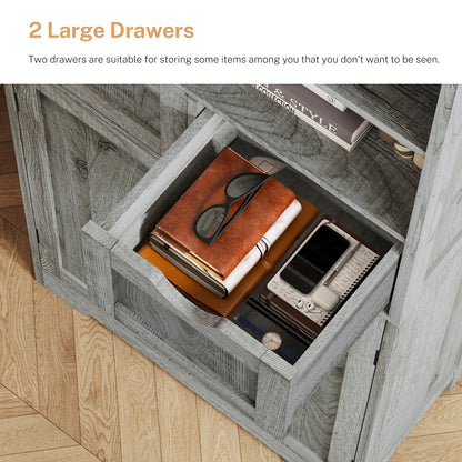 TEENFON Tall Storage Cabinet with Adjustable Shelves & Doors, Bathroom Cabinet, Cupboard for Living Room, Dining Room, Entryway, Grey