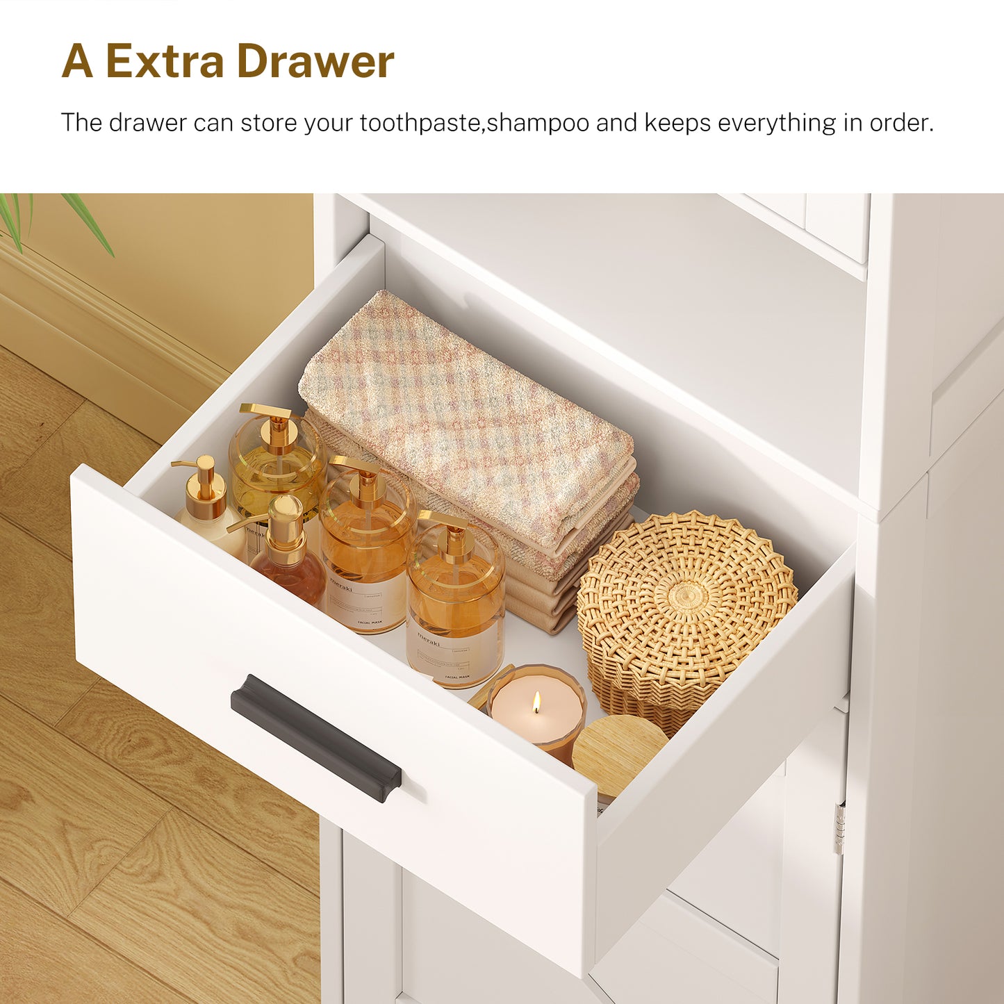 TEENFON Tall Bathroom Storage Cabinet with Barn Doors, Narrow Bathroom Cabinet with Drawer, Narrow Storage Unit, Adjustable Shelves, Floor Cabinets for Living Room, Entryway, Kitchen, White