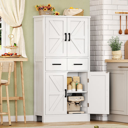TEENFON 53" H Pantry Cabinet with 2 Drawers, Kitchen Storage Cabinet with 4 Door Shelves, Kitchen Pantry for Living Room, Dining Room, Bathroom, White