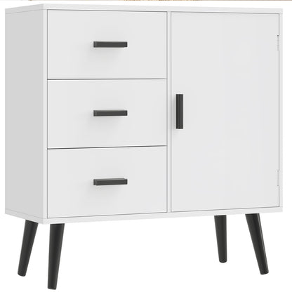 TEENFON Storage Cabinet with Adjustable Shelf & 3 Drawers, Rattan Cabinet with Doors, Freestanding Floor Accent Storage Unit for Living Room, Home Office, Natural + Black