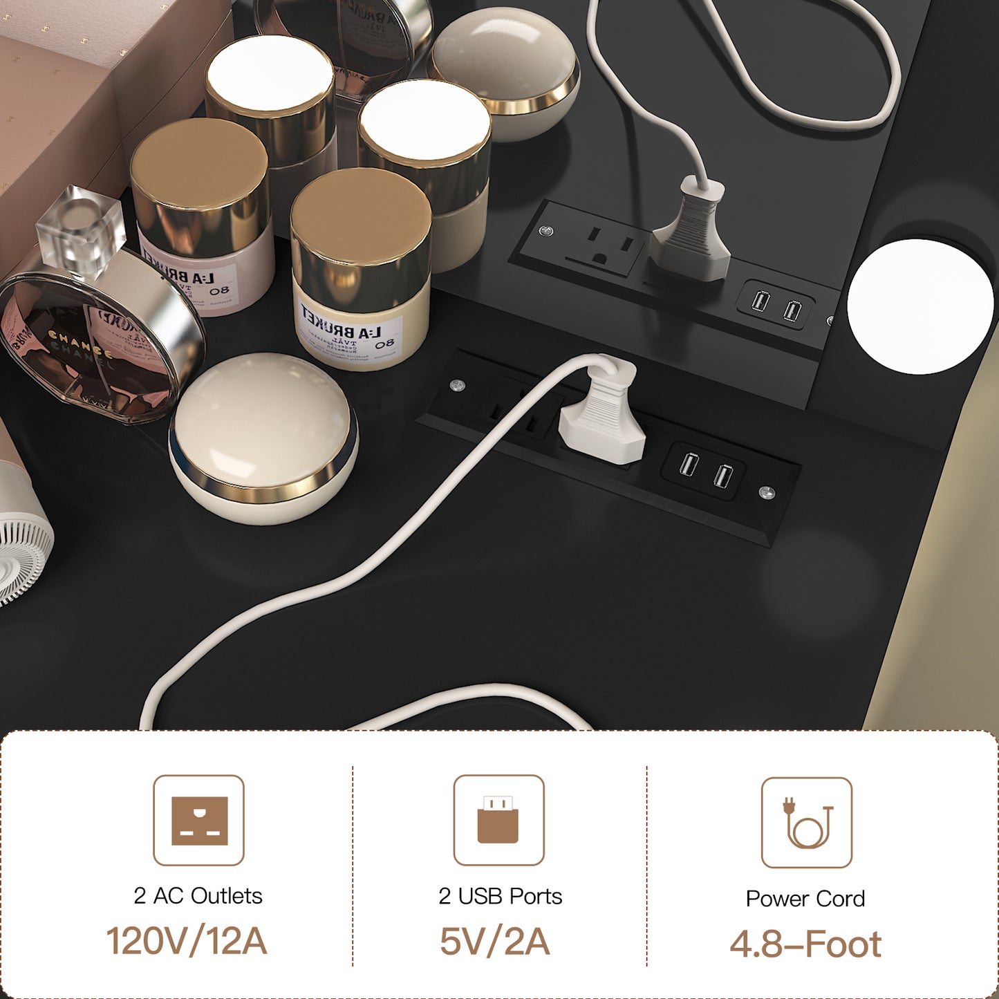 TEENFON 47.2" Large Vanity Desk with Mirror & 14 LED Lights, Makeup Vanity Table with 5 Drawers & Charging Station, Makeup Vanity Desk, 3 Lighting Colors, Dressing Vanity Table for Bedroom