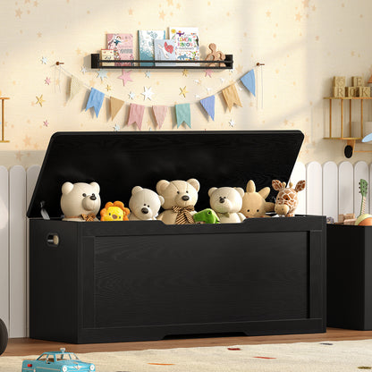 TEENFON 47.2" Large Storage Chest with Fabric Drawer, Toy Box with Safety Hinges, Extra Wide Storage Bench for Bedroom, Living Room, Entryway, Supports 300 lb, Black