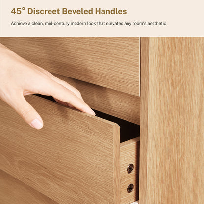 TEENFON Tall Drawer Dresser for Bedroom with 6 Drawers, 49.2" Tall Dressers & Chest of Drawers with Curved Profile Design, Wood Closet Storage Dressers Organizer for Bedroom, Living Room, Natural