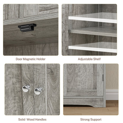 TEENFON 57.8" H Tall Storage Cabinet with 2 Drawers & 2 Adjustable Shelves, Bathroom Storage Cabinet with 4 Doors, Floor Cupboard, for Living Room, Dining Room, Entryway, Woodgrain Gray