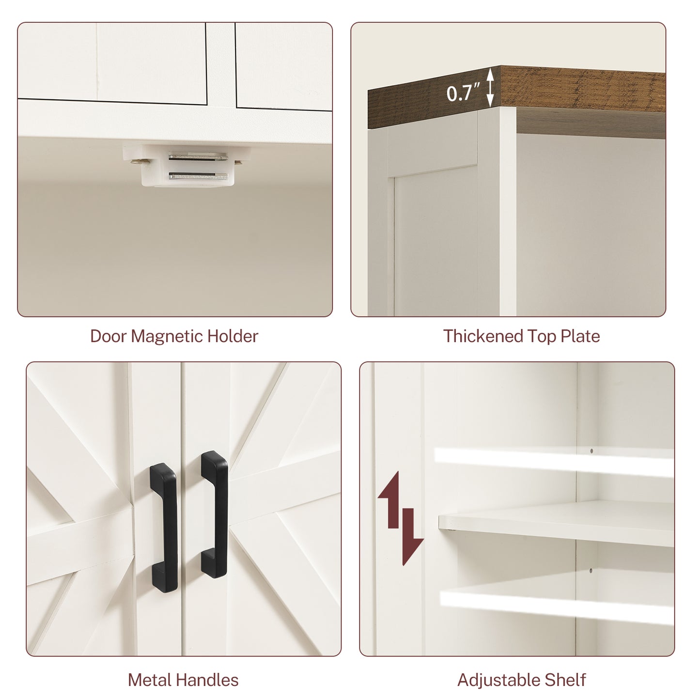 TEENFON Storage Cabinet with Doors & 2 Drawers, Kitchen Cabinet with Adjustable Shelf, Pantry Cabinets, Bathroom Cabinets, for Living Room, Entryway, Home Office, White