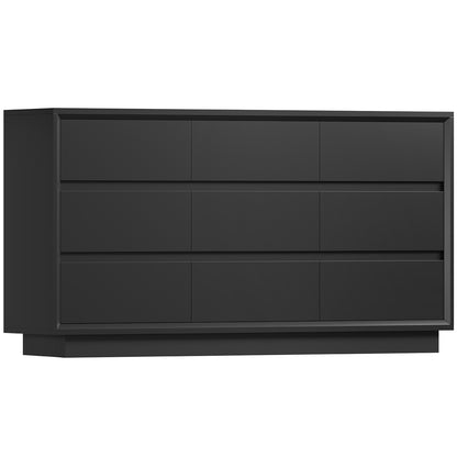 TEENFON 63" Dresser for Bedroom with 9 Drawers, Black Dresser with Metal Slide, Bedroom Dressers, Wood Dressers & Chests of Drawers for Bedroom, Hallway, Black