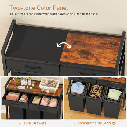 Laundry Sorter 3 Section, 120 L Laundry Hamper with 2 Drawers & 2-tone Top Panel, Rolling Laundry Basket Organizer with Pull-Out Removable Oxford Fabric Bags for Laundry Room Organization