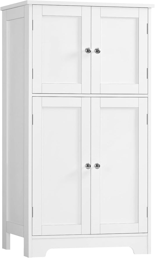 TEENFON Bathroom Floor Storage Cabinet, Freestanding Bathroom Storage Unit with 2 Adjustable Shelves & 4 Doors, 11.8 x 23.6 x 42.7 Inches, White