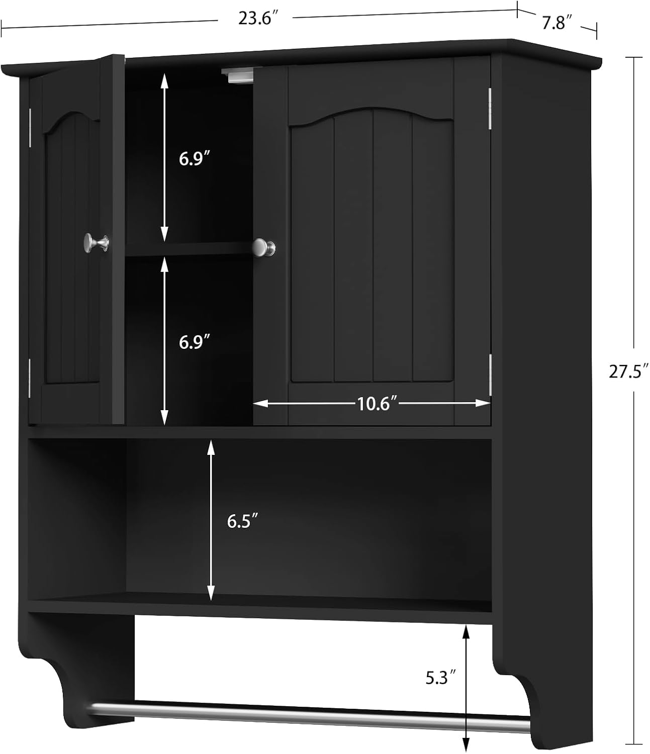 TEENFON Bathroom Wall Cabinet with Adjustable Shelf & Doors, Over The Toilet Storage Cabinet, Medicine Cabinet for Bathroom, Laundry Room, Kitchen, Black