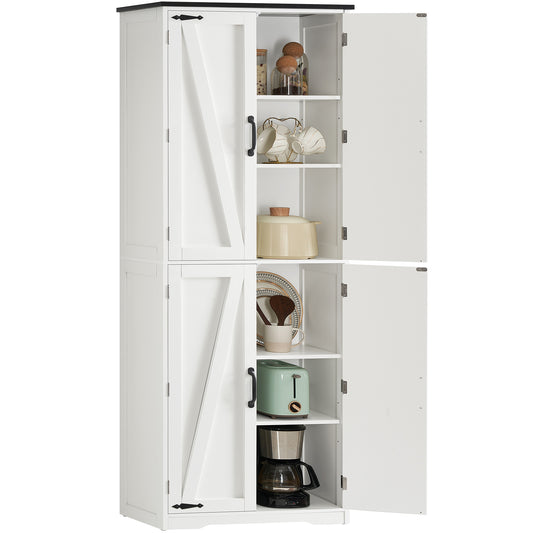 TEENFON 67" Kitchen Pantry Cabinet with 4 Doors, Farmhouse Pantry Cabinet with Adjustable Shelves, Storage Cabinet for Kitchen, Bathroom, Living Room, White