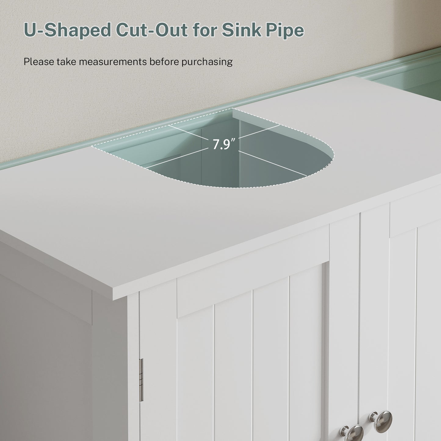 TEENFON Pedestal Sink Storage Cabinet with 2 Doors and Shelf, Under Sink Cabinet, Bathroom Sink Cabinet with U-Shape, White