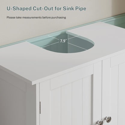 TEENFON Pedestal Sink Storage Cabinet with 2 Doors and Shelf, Under Sink Cabinet, Bathroom Sink Cabinet with U-Shape, White
