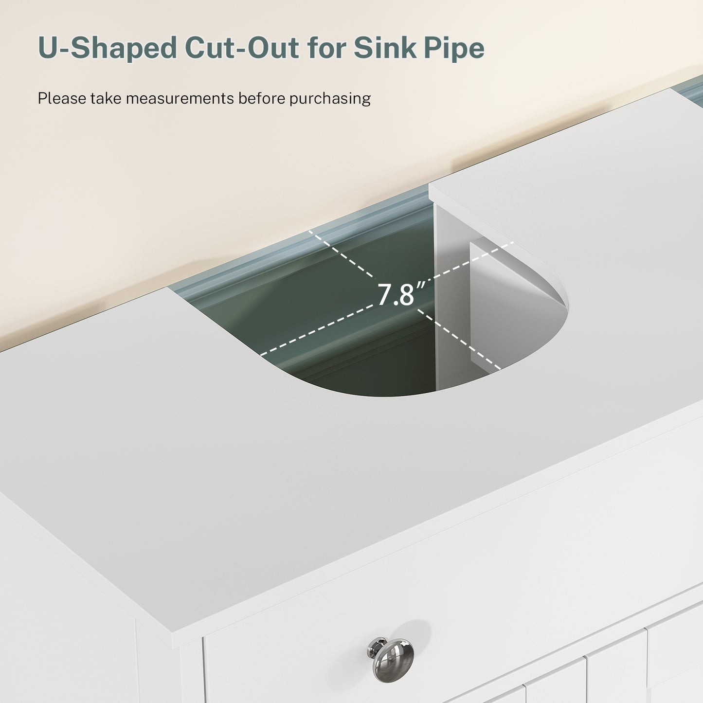 TEENFON 35.4" Pedestal Sink Storage Cabinet with 2 Doors and Adjustable Shelves, Bathroom Sink Cabinet, Under Sink Storage with U-Shape Cut-Out, White