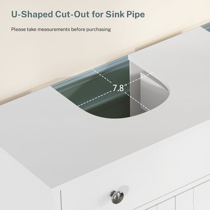 TEENFON 35.4" Pedestal Sink Storage Cabinet with 2 Doors and Adjustable Shelves, Bathroom Sink Cabinet, Under Sink Storage with U-Shape Cut-Out, White