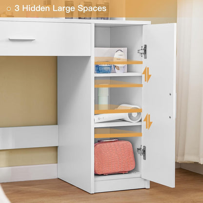 TEENFON Vanity Desk with 10 Lights & Mirror, 3 Storage Shelf, Big Drawer, Cabinet with Shelves, 3 Lighting Modes & Adjustable Brightness Dressing Table, Small Makeup Vanity, 35.5” Desk,White