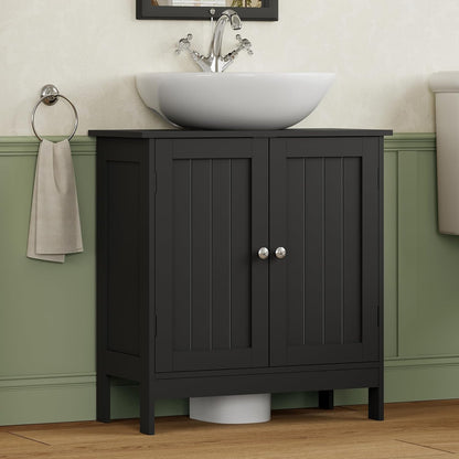 TEENFON Pedestal Sink Storage Cabinet with 2 Doors and Shelf, Under Sink Cabinet, Bathroom Sink Cabinet with U-Shape, Black