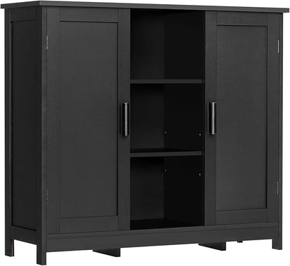 TEENFON Storage Cabinet with 2 Doors and 4 Storage Shelves, Bathroom Cabinet, Cupboard for Living Room, Home Office, Entryway, Black