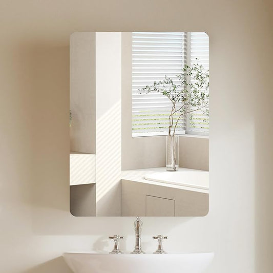 TEENFON Medicine Cabinet Mirror with 2 Adjustable Shelves, Bathroom Mirror with Storage, Recessed or Wall Mount Bathroom Cabinet, White