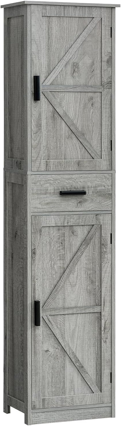Tall Bathroom Cabinet, Storage Cabinet with 6 Shelves & Drawer, Bathroom Storage Cabinet with Adjustable Shelves, Tall Cabinet for Living Room, Home Office, Grey