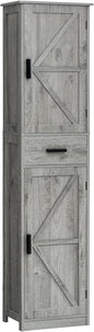 Tall Bathroom Cabinet, Storage Cabinet with 6 Shelves & Drawer, Bathroom Storage Cabinet with Adjustable Shelves, Tall Cabinet for Living Room, Home Office, Grey