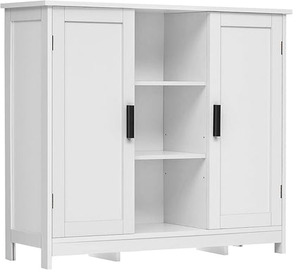 TEENFON Storage Cabinet with 2 Doors and 4 Storage Shelves, Credenza Buffet Cabinet, Bathroom Cabinet for Living Room, Entryway, Home Office, White