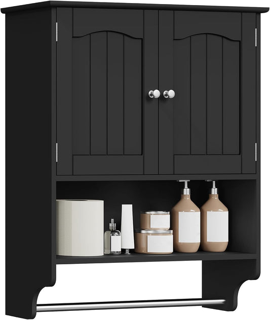 TEENFON Bathroom Wall Cabinet with Adjustable Shelf & Doors, Over The Toilet Storage Cabinet, Medicine Cabinet for Bathroom, Laundry Room, Kitchen, Black