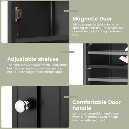 TEENFON  Black Bathroom Cabinet with 2 Doors and 1 Drawer, Bathroom Storage Cabinet with Adjustable Shelves, Narrow Storage Unit for Living Room, Entryway, Kitchen, Black