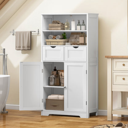 TEENFON Tall Bathroom Cabinet, Storage Cabinet with 2 Drawers & Adjustable Shelves, Bathroom Storage Cabinet for Living Room, Dining Room, Entryway, White