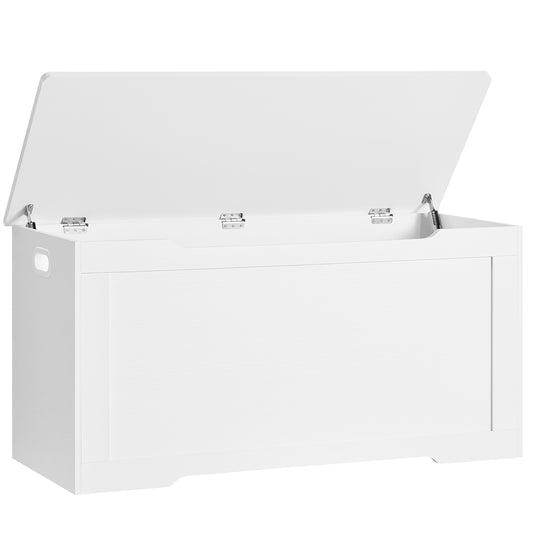 TEENFON 39.4” Storage Chest, Toy Box with 2 Safety Hinges, Toy Chest for bedroom, Storage Bench with Storage, Shoe Bench, Supports 220 lb, for Living Room, Entryway, Natural